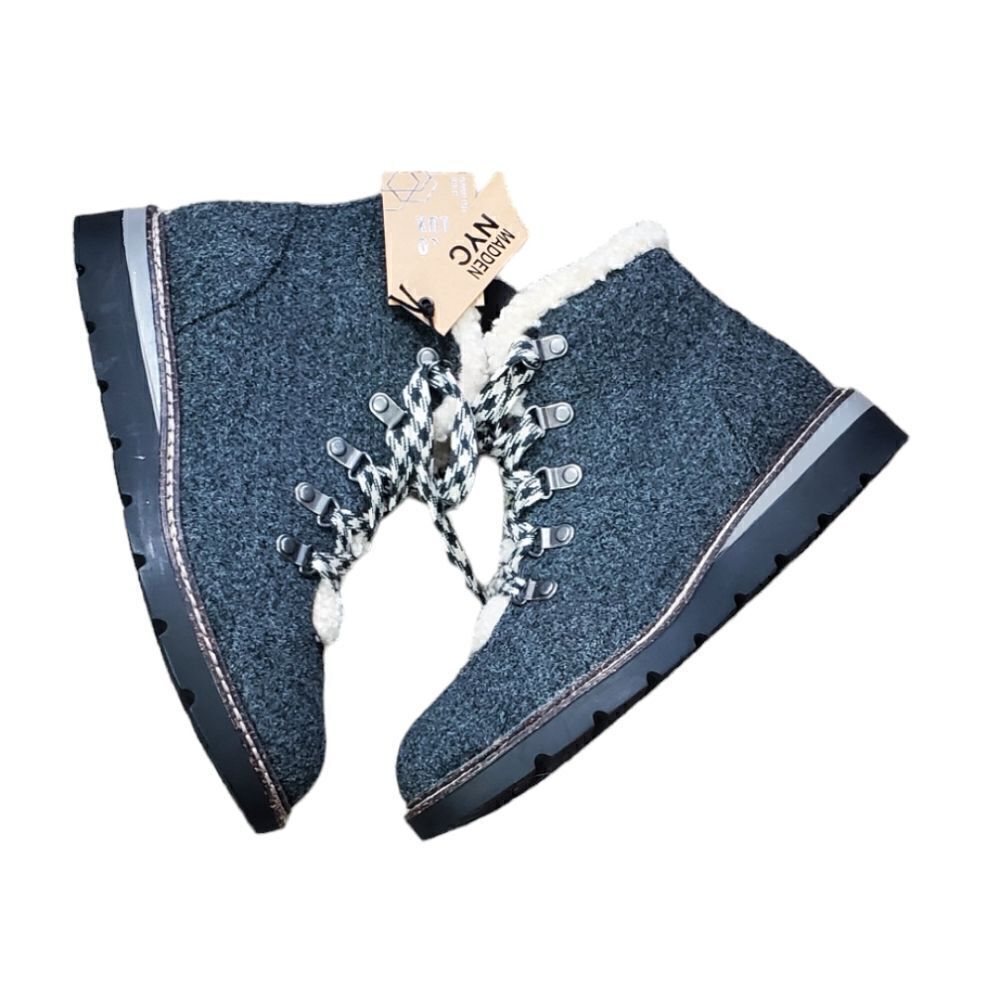 NWT Madden Charcoal & Cream Sherpa Winter Boots